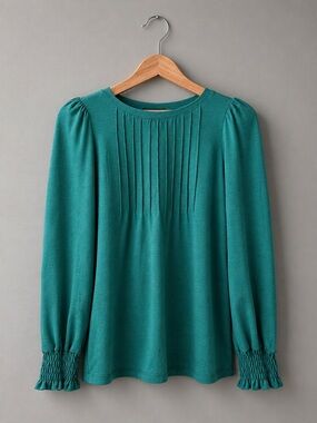 Automet Emerald Green Pintuck Smocked Sleeve Top Medium
